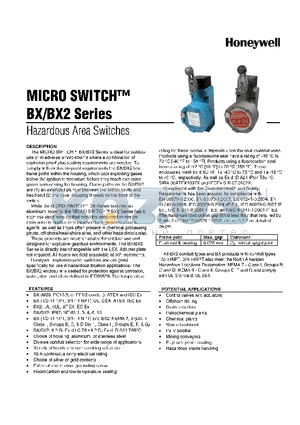 BXA3K datasheet - MICRO SWITCH BX/BX2 SERIES