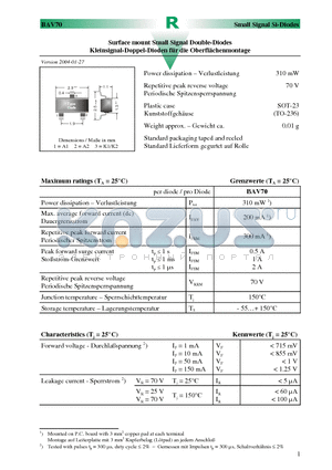 BAV70 datasheet - Surface mount Small Signal Double-Diodes