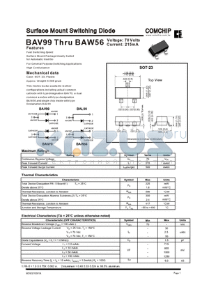 BAV70 datasheet - Surface Mount Switching Diode