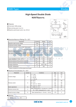 BAV70 datasheet - High-Speed Double Diode