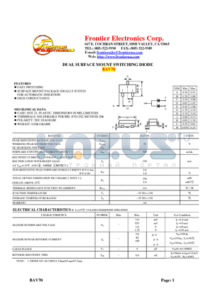 BAV70 datasheet - DUAL SURFACE MOUNT SWITCHING DIODE