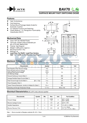 BAV70-T1 datasheet - SURFACE MOUNT FAST SWITCHING DIODE