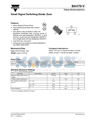 BAV70-V datasheet - Small Signal Switching Diode, Dual