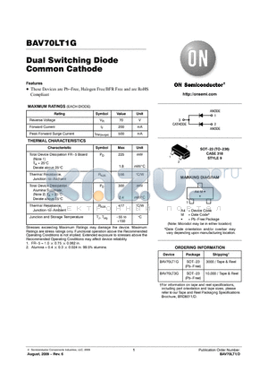 BAV70LT3G datasheet - Dual Switching Diode Common Cathode