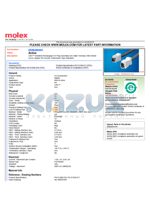 0558365001 datasheet - CRC Shielded Rectangular I/O Plug Assembly Set, Male Terminal, With ShieldCover, Signal, 50 Circuits, Polarization Type Standard