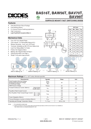 BAV70T datasheet - SURFACE MOUNT FAST SWITCHING DIODE