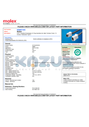 0558871501 datasheet - CRC Shielded Rectangular I/O Plug Assembly Set, Male Terminal, Power, 15Circuits, Polarization Type A