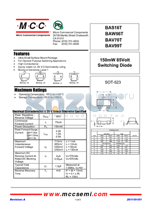 BAV70T datasheet - 150mW 85Volt Switching Diode