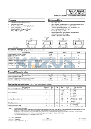 BAV70T-7-F datasheet - SURFACE MOUNT FAST SWITCHING DIODE