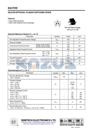 BAV70W datasheet - SILICON EPITAXIAL PLANAR SWITCHING DIODE