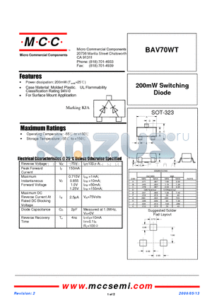 BAV70WT datasheet - 200mW Switching Diode