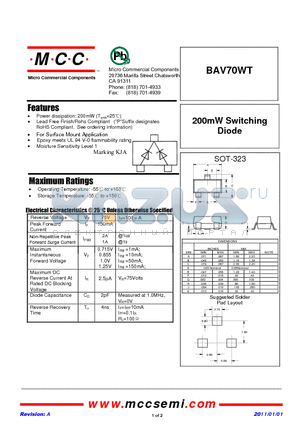 BAV70WT datasheet - 200mW Switching Diode