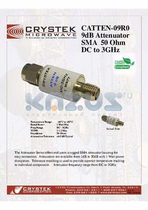 CATTEN-09R0 datasheet - 9dB Attenuator SMA 50 Ohm DC to 3GHz