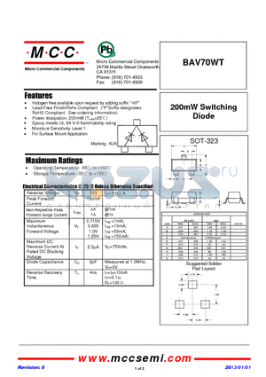 BAV70WT_13 datasheet - 200mW Switching Diode