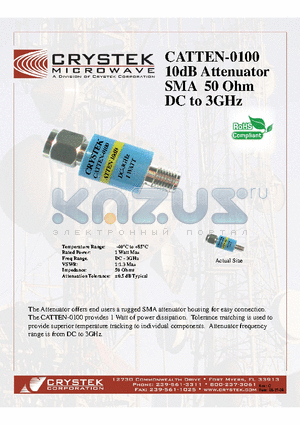 CATTEN-09R0 datasheet - 10dB Attenuator SMA 50 Ohm DC to 3GHz