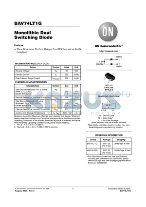 BAV74LT1G datasheet - Monolithic Dual Switching Diode