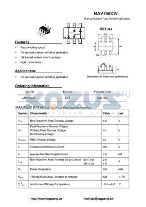 BAV756DW datasheet - Surface Mount Fast Switching Diodes