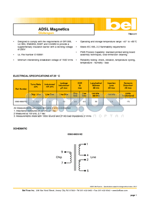 0560-6600-N2 datasheet - ADSL Magnetics Globespan