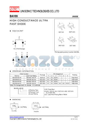 BAV99 datasheet - HIGH CONDUCTANCE ULTRA FAST DIODE