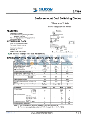 BAV99 datasheet - Surface-mount Dual Switching Diodes
