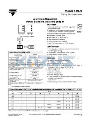 056PSM datasheet - Aluminum Capacitors Power Standard Miniature Snap-in
