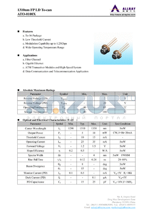 ATO-01003 datasheet - 1310nm FP LD To-can