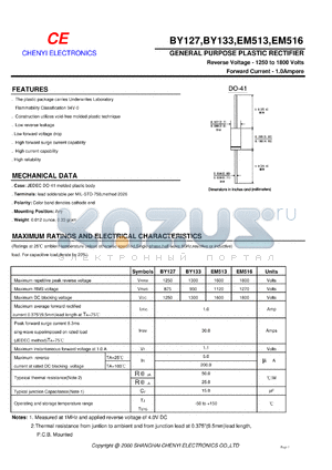 BY133 datasheet - GENERAL PURPOSE PLASTIC RECTIFIER