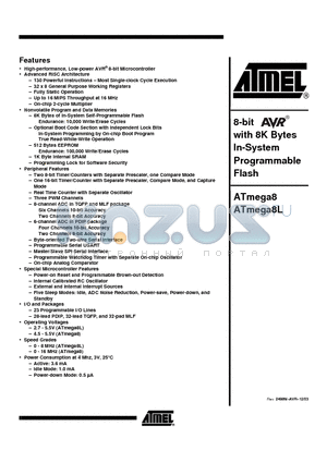 ATMEGA8L-8MC datasheet - 8-bit AVR with 8K Bytes In-System Programmable Flash