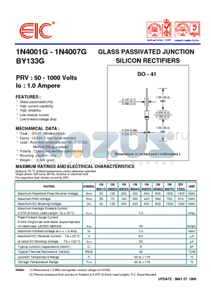 BY133G datasheet - GLASS PASSIVATED JUNCTION SILICON RECTIFIERS