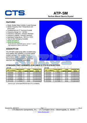 ATP037SM datasheet - Surface Mount Quartz Crystal