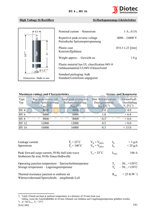 BY16 datasheet - High Voltage Si-Rectifiers