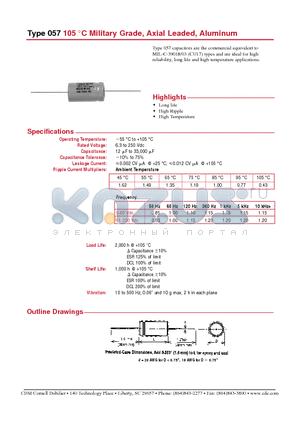 057121U200HL2 datasheet - Type 057 105 `C Military Grade, Axial Leaded, Aluminum