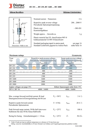 BY16 datasheet - Silicon Rectifiers