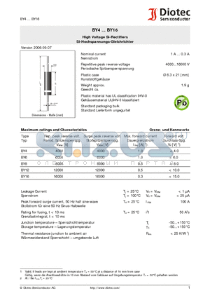 BY16 datasheet - High Voltage Si-Rectifiers