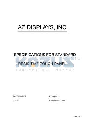 ATP0574-1 datasheet - SPECIFICATIONS FOR STANDARD RESISITIVE TOUCH PANEL