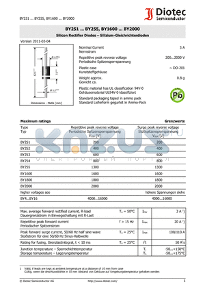 BY2000 datasheet - Silicon Rectifier Diodes - Silizium-Gleichrichterdioden