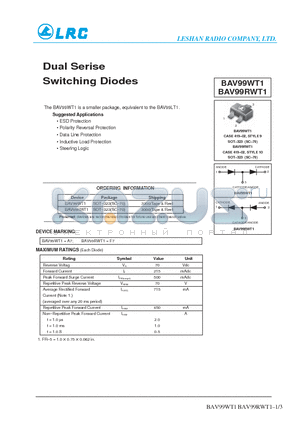BAV99RWT1 datasheet - Dual Serise Switching Diodes