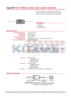 057151U250HP2 datasheet - Type 057 105 `C Military Grade, Axial Leaded, Aluminum