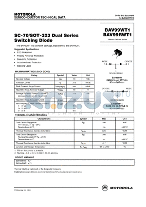 BAV99WT1 datasheet - SC-70/SOT-323 Dual Series Switching Diode