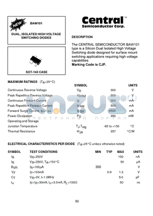 BAW101 datasheet - DUAL, ISOLATED HIGH VOLTAGE SWITCHING DIODES