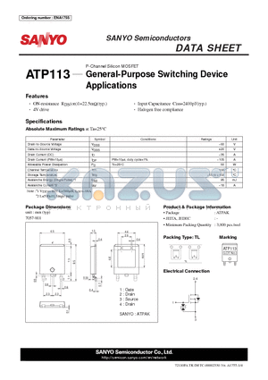 ATP113 datasheet - P-Channel Silicon MOSFET General-Purpose Switching Device Applications