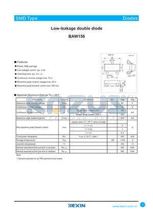 BAW156 datasheet - Low-leakage double diode