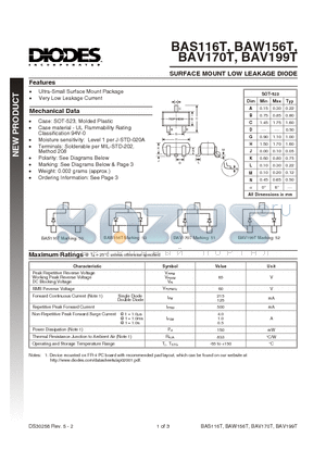 BAW156T datasheet - SURFACE MOUNT LOW LEAKAGE DIODE