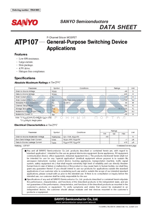 ATP107 datasheet - P-Channel Silicon MOSFET General-Purpose Switching Device Applications