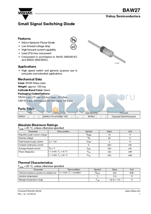 BAW27 datasheet - Small Signal Switching Diode