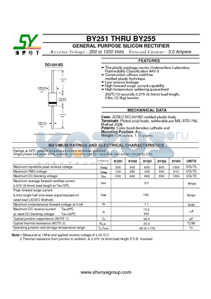 BY251 datasheet - GENERAL PURPOSE SILICON RECTIFIER