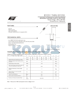 BY253 datasheet - GENERAL PURPOSE PLASTIC RECTIFIER