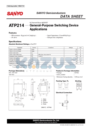 ATP214 datasheet - N-Channel Silicon MOSFET General-Purpose Switching Device Applications