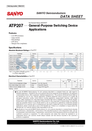 ATP207 datasheet - N-Channel Silicon MOSFET General-Purpose Switching Device Applications