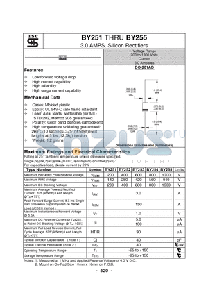 BY255 datasheet - 3.0 AMPS. Silicon Rectifiers
